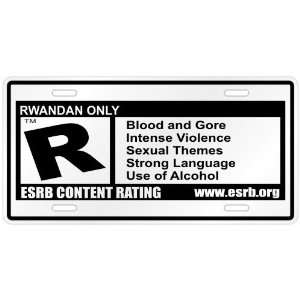   Only / E S R B Parodie Rwanda License Plate Country