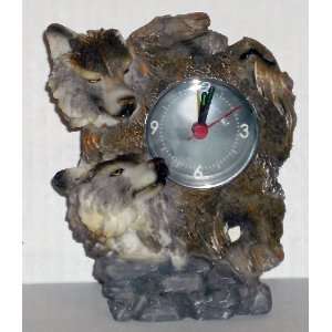  Western Spirit Wolves Collector Clock with Alarm 