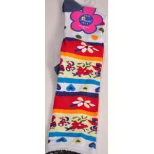   Womens White Multi Color/flowers Knee Socks By Pamale 