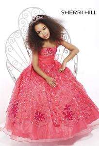 Sherri Hill CH2711 Coral Sequined Girls Pageant Gown 12  