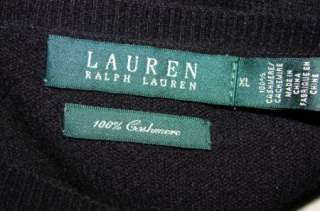 Ralph Lauren LRL XL Black 100% Cashmere Goldtone Logo Button Cardigan 