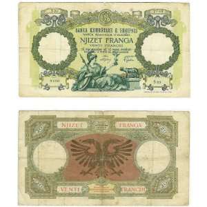  Albania ND (1939) 20 Franga, Pick 7 