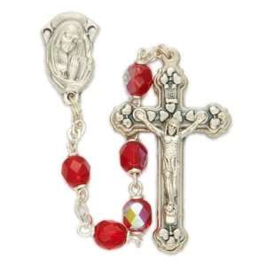  6mm Red Fire Beads and Madonna Center Rosary Jewelry