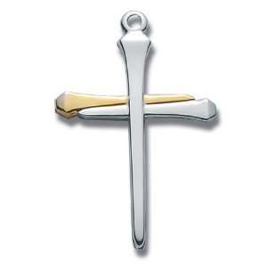 Sterling Silver Large Two Tone Nail Cross with 24 Stainless Steel 
