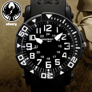   Special Edition INFANTRY Mens Leather Black Commando Quartz Watch