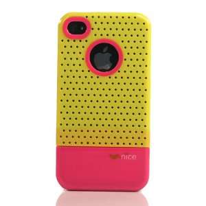 Yellow and Pink / Mesh Pattern Plastic Case for Apple iPhone 4 4G 4S 