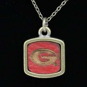  NCAA Georgia Bulldogs Engraved Square Leather Necklace 