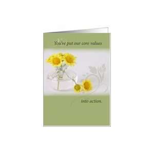  Employee Recognition, Core Values, Yellow Flowers Card 