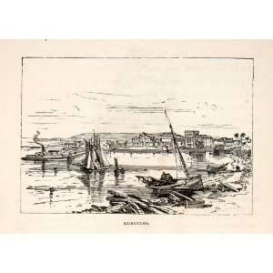  1871 Wood Engraving Cuba Nuevitas Port Harbor Cityscape 