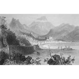 ITALY View of Town & Harbor of Salerno   WH BARTLETT Origial Vintage 