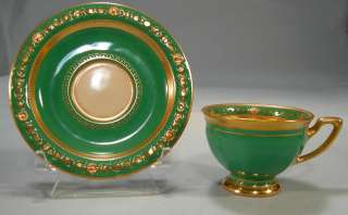  Demitasse Cup and Saucer Green Gold Petal Cut out Inside Cup  