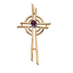    R80337R 14K Yellow Gold 31X18 Mm Cross Pendant W/Ruby Jewelry