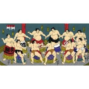  Japanese Sumo Wrestlers Vintage Japanese. 17.00 inches by 