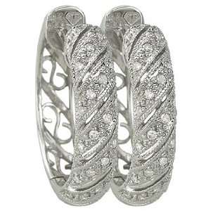   14K White Gold 0.16cttw Artistic Craft Diamond Hoop Earrings Jewelry