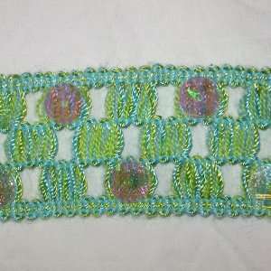  Wrights Sequin Knitted Flat Braid Kiwi/Lt Blue  7.5 yrds 