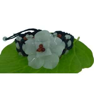   Raw Jade and Embellished with Brilliant Red and White Jade Beads Made