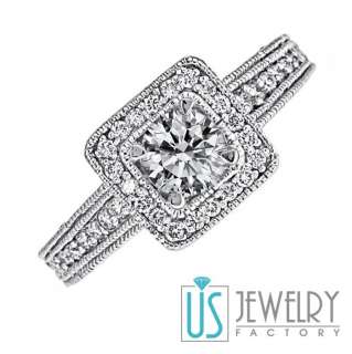 Natural 1 Carat VS2 G Round Diamond Vintage Engagement Ring Millgrain 