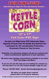 KETTLE CORN Concession Sign   Rectangle PVC Full Color Laminated Sign 