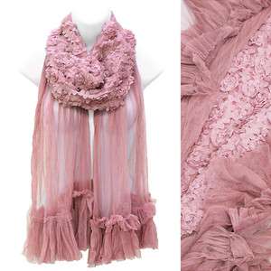 Beautiful Elegant Hand Crafted Floral Lace Drop Scarf with Frill Pink 