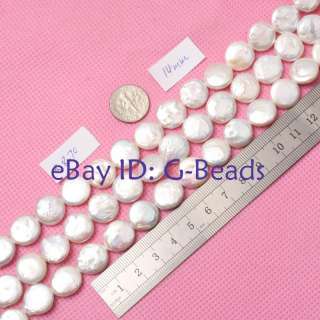 14mm coin white freshwater pearl beads strand 15  