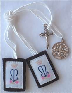   ATHLETE CRUSADER BROWN SCAPULAR White Cord Incl Ben Medal & Crucifx