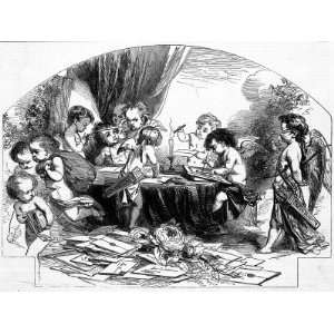  Cupids Gathered Round a Table in the Open Air Creating 