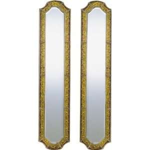   of 2 Beveled Mirrors   Yellow Scrolling Vine Pattern