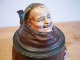 Circa 1880 Figural German Beer Stein Laughing Monk With Lithophane 