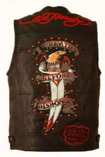   DEATH BEFORE DISHONOR ZIP FRONT LEATHER VEST, EHMCM2 CSL, NEW  
