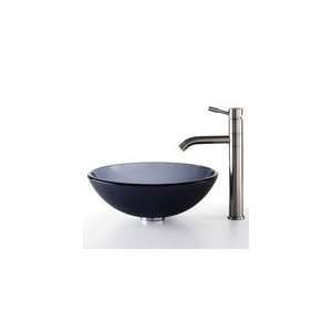  Kraus Black Frosted Glass Vessel Sink and Aldo Faucet 