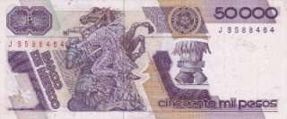 Mex $ 50,000 Pesos Cuauhtemoc Jan 10, 1990 Unc JS588464  
