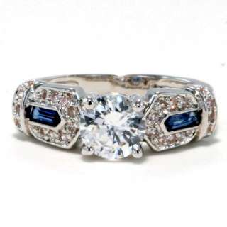   Zirconia Simulated Sapphire Estate Style Bridal Wedding Ring  