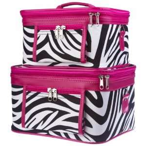  Toiletry 2 Piece Luggage Set Hot Pink Trim Black & White Zebra Print