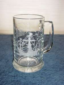 SANTA MARIA Ship Etched Glass Beer Mug Stein Tankard  