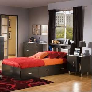   Twin Wood Bookcase Bed 3 Piece Bedroom Set in Black Furniture & Decor