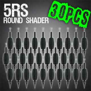 NEW 30 PCS 5RS DISPOSABLE TATTOO NEEDLES GEL GRIPS TUBES & TIPS ROUND 