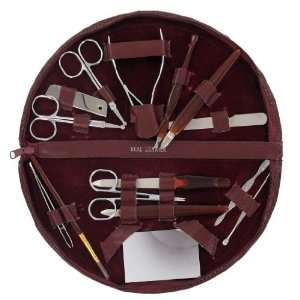 Manicure Kit (MMS18)   15 Piece Maroon Leather Manicure Set   For Men 