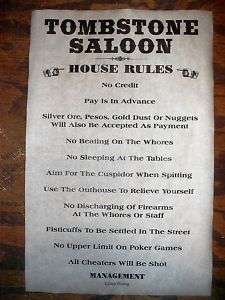 TOMBSTONE SALOON RULES 2 PERSONALIZED POSTERS 18X30  