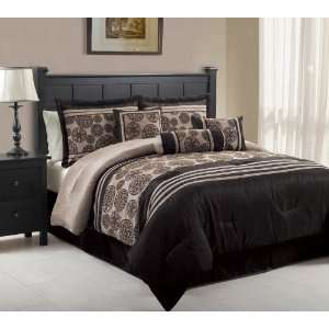  7Pcs Queen Sariah Black and Chocolate Comforter Set