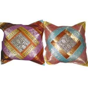   Borders Vintage Silk Sari Brocade Toss Pillow Sham