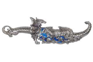 16 Cast Metal Antique Silver Finish Dragon Dagger New  