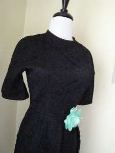 Vintage 50s Black Lace Wiggle Dress Cocktail Party Prom Dress Jeanne D 