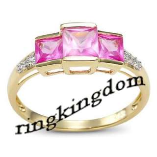 Fancy pink sapphire Womans real 10KT yellow gold filled ring #8 