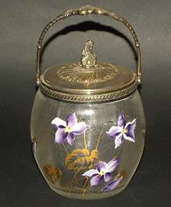   NOUVEAU FROSTED & ENAMELED GLASS BISCUIT JAR BY DAUM OR LEGRAS  