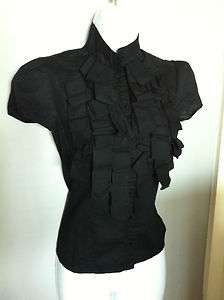 Black Ruffle Front Top button victorian vintage secretary career pinup 