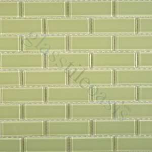  Pale Sage 1 x 3 Green Crystile Solids Glossy Glass Tile 