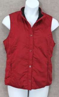 New Denim & Co Vest Reversible Quilted Snap Red Black L  
