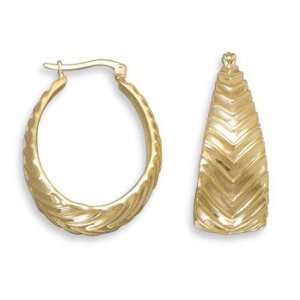  14 Karat Gold Plated Hoops with InchV Pattern Jewelry