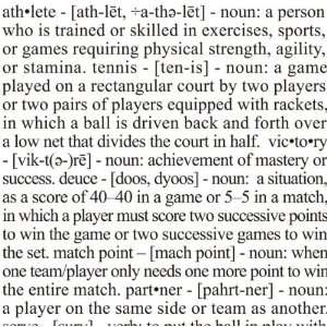  Definitions Tennis Inverse 12 x 12 Paper Sports 