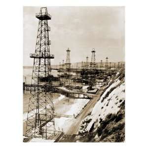  Oil Well Derricks on the Beach Along the California Coast 